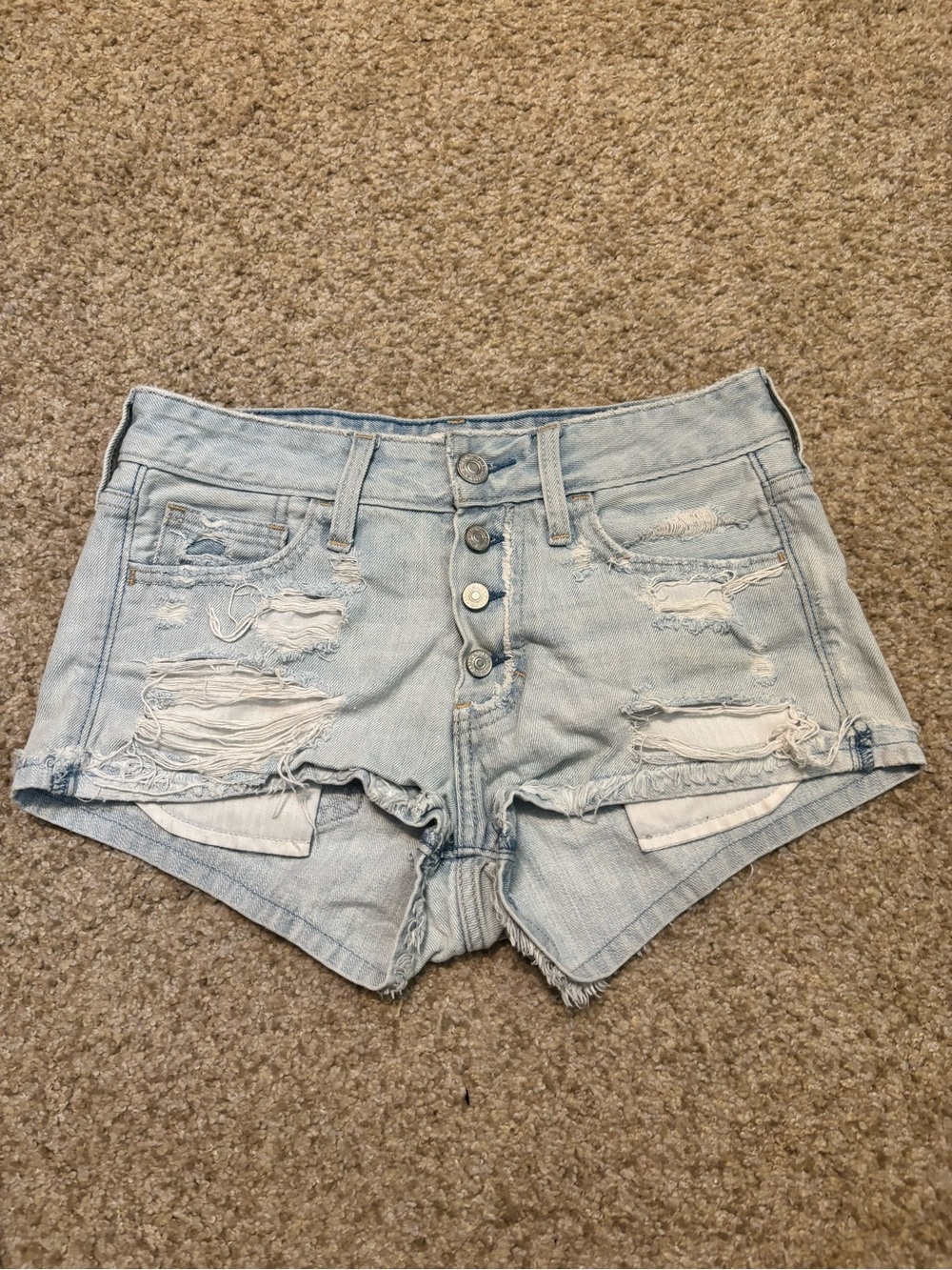 Abercrombie & Fitch Light Wash Distressed Denim Cutoff Shorts
